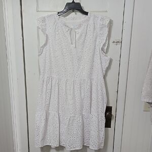 Time and Tru White Eyelet Long Sleeve Dress